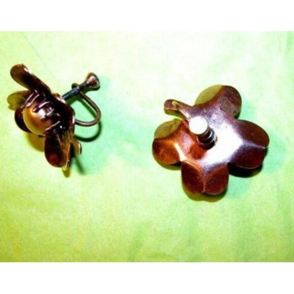 Victorian 4 Leaf Clover Rose Gold Plate Earring Pearl Basket Shamrock Steampunk - Picture 2 of 3